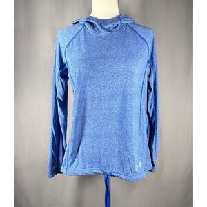 Womens Under Armour HeatGear Hoodie Heather Blue Long Sleeve Top Size M Preppy